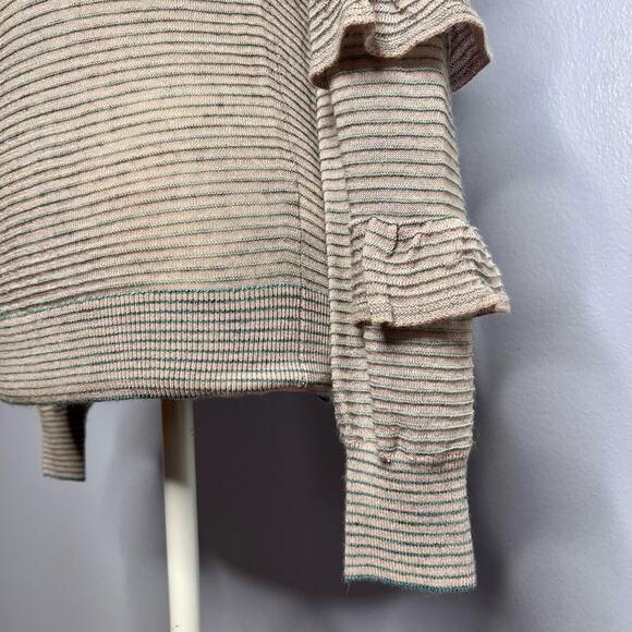 Rebecca Taylor Striped Ruffle Crew Neck Sweater Blue Pink Long Sleeve Size M - Picture 7 of 11